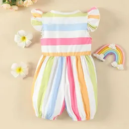 Romances 2022 Recém-nascidos Roupas de bebê verão Meninas roupas meninas coloridas Rainbow Stripe Flight Sleeves Baby Mumpsuit Cool Baby Mumpsuit 0-18ml24f