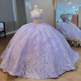 Lilac Princess Quinceanera Dresses 2024 قبالة الكتف الزنبرك الدانتيل حبات Tull Gillter Lace-Up Corset Vestidos 15 Anos Rosa