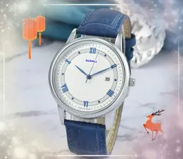 Drei Stasines Bussines Casual Men Women Watch Auto Date Datum Zeitpunkt Quarzuhr Präsident Großzügiger Kuhleder -Gurt glänzend Starry Uhren Geschenke