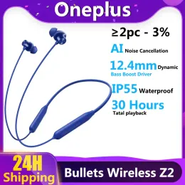 سماعات الرأس الأصلية OnePlus Bullets Wireless Z2 Bluetooth Magnetic Control Mic في أذن الأذن Dynamic Charge Bullets Wireless Z2