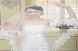 2016 Новая мода свадебные вуали 14 метров Ivory One Layer Кружевое крае свадебные вуали Dhyz 012491930