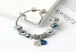 New Charm Bracelets for Blue Cats Eyes Beads Bracelet 925 Silver Bracelets Bright Stars Moon Bangle Diy Jewelry6629353