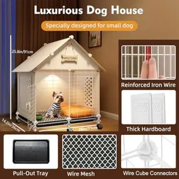 Indoor Dog House Kennel for Small Dogs/Cats Large Plastic Puppy Crate  with Pull-Out Tray Wheels, Feeding/Toilet Area Fits Teddy, Corgi, Pug