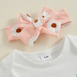 Kleidung Sets Baby Girl Summer Clothes Tanten, dh Kurzarm Strampler Top Blumenhorts Stirnband Set