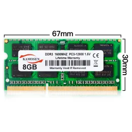 RAMS Kamosen DDR3 RAM 1GB 2GB 4GB 8500MHZ 1333MHZ 1600MHZ 1866MHz Memória de notebook 240pin NONCC SODIMM