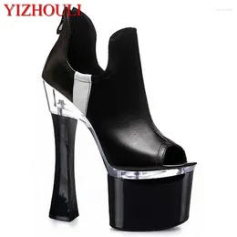 Dress Shoes Fashion High Heels White And Black Nightclub Stage Pole Dance 18 Cm Square Fish Mouth