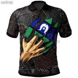 남자 티셔츠 2024 여름 남성은 호주 원주민 토레스 해협 혈액 내 3D 프린트 짧은 슬리브 티셔츠 탑 Camissaxw