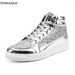 Scarpe casual tuinanle man ad alto tops argento glitter bling sneakers uomini non slip skateboard zapatillas hombre