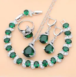 925 set di gioielli in argento CZ verde per orecchini amanti con decorazioni turche in pietra Drop6833989