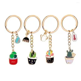 Keychains Womens Succulent Potted Plant Keychain Beach Style Hat Garden Cactus Zink Eloy Oil Drop Pendant Gift