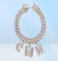 Anpassade namn Baguette Letters With Cuban Link Chain Armband Micro Pave Cubic Zircon Iced Out Hip Hop Jewelry76432976485411