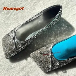 Casual Shoes Knot Ballet Dance Square Toe Flat With Silver Bling 2024 Est Spring Greenow Elegant Party for Women