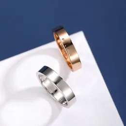 4 mm błyszczący różowy złoty pierścień prosta moda Biała złota pierścionki pary