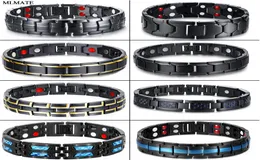 Men Women Magnetic Health Bracelet Black Titanium Steel Power Therapy 4in1 Magnets Negative Ions Germanium Bangles Whole5605617
