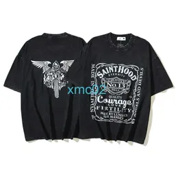 2024 Spring/summer New T-shirt Saint Religious Wings Devil Print Wash Vintage Short Sleeve Fashion