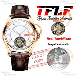 FiftySix 6000E Real Tourbillon Mens Automatic Mens Watch TFLF Gold Rosa Cinta di pelle marrone in pelle marrone Super Edition RELOJ HOMBRE MONTRE HOMMES PuretimeWatch