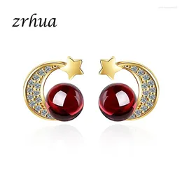 Stud Earrings ZRHUA Top Quality Silver 925 Needle Moon And Star Zircon Simple Fashion Jewelry For Women Boucle D'oreille