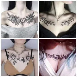 Tatuagem transferência de flor escura tatuagem sexy tatuagem temporária impermeável adesivos fêmeas de tórax tatua tatuajes temporales para mujer tatuagens falsas 240427