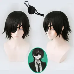 Party Supplies Chainsaw Man Himeno Cosplay Wig Black Short Anime With Eyes Patch Heat Resistant Hair Halloween Wigs Cap