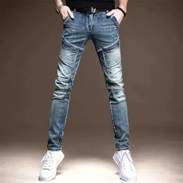 Męskie dżinsy wiosenne i jesienne retro motocyklowe zamek błyskawiczny klasyczny Ultra cienki panel Denim Street Clothing 90S Punk Work Męskie spodnie Q240427