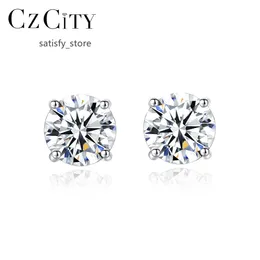 CZCITY OREDING CREATIVO GIOGLIE MINIMALISTRO ROUDO RODIUM Diamond 2CT PLATTATO 925 Orecchini in moissanite argento