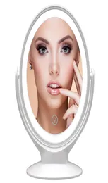 LED travel make up mirror with light for makeup round cosmetic magnifying handheld portable vanity mirror white aesfee double side1979344