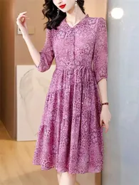 Casual Dresses High Quality Mulberry Silk Dress for Women 2024 Early Spring Mom fashionabla midja Slim Elegant Floral Midi Z4365