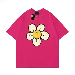 Draws camisa designer masculino rosto de verão camiseta feminina tops soltos redondo capuz de pescoço chapéu floral pequeno rosto amarelo traçado 429