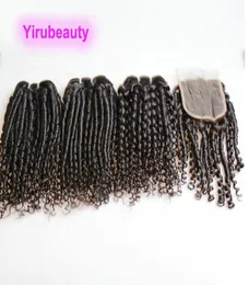 Brazilian Human Virgin Hair 3 Bundles With 4X4 Lace Closure Funmi Hair Weave Bouncy Fumi Curl 1026inch Natural Color2683946