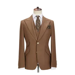 Jackets 2023 Brown Men Suit Blazer Fashion High Quality Slim Fit Peak Lapel Single Breasted Formal Ball Groom Wedding Tailcoat Jacket