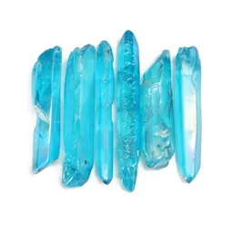 Holiday gift 30pcs Natural aura Rough sky Blue Crystal Quartz healing wand Point Briolettes PendantDrilled Tusk Shape Raw Gemston3750610