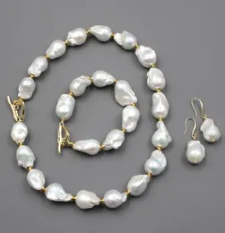 GuaiGuai Jewelry Natural Freshwater Cultured White Keshi Baroque Pearl Necklace Bracelet Earrings Sets For Women Lady Fashion4718709