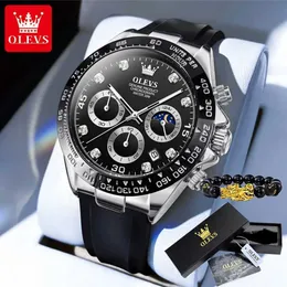 Armbandsur Olevs 2875 Classic Mens Quartz Time Code Watch Waterproof Lunar Fas Dial Panda Color Q240426