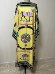 Party Dresses Africa Fashion Blogger rekommenderar tryckt Silk Kaftan Maxi Loose Summer Beach Bohemian Long Dress for Lady