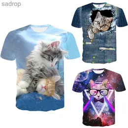 Camisetas masculinas de camisetas de gato de gato fofo de animal divertido da moda para homens casuais com-gola casual com mangas curtas de manga curta Y2K UNISSISEX Rua Big-shirtxw