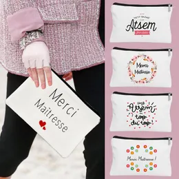 Bolsas de cosméticos Presente do Dia do Professor Obrigado Mistress Printep bolsa de maquiagem Zipper Lipstick Storage Women Canvas Bag Professor embreagem