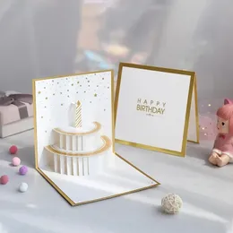 1pcs 3D Tebrik Kartları Kız Çocuklar İçin Mutlu Yıllar Kartı Noel Düğün Doğum Günü Pastası Pop-Up Tebrik Kartları Kartpostal Hediyeler