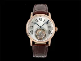 2024RMS Factory Mens Uhren Uhrendurchmesser 40 mm 316L Stahlkoffer Kügelchen Kronen Sapphire Kristall Clear Watch Back Lederriemen