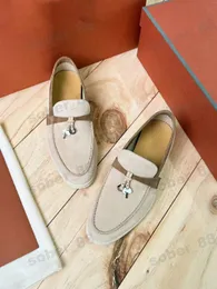10A Top Quality LP Shoes Summer Walk Charms Couple style embellished suede Designer loafers Moccasins Genuine leather casual flats