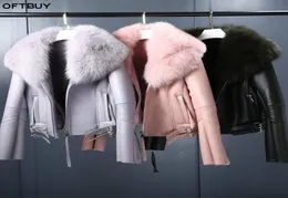 Offtbuy 2019 Casa -de -inverno real de pele real feminino gola de pele de raposa natural Real Lool Fur Liner Pu Faux Leather Gross Warm Streetwear T203994875