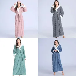 Thick Women's Women Bathrobe Solid Hooded Warm Ladies Dressing Gown Long Sleeve Fleece Pockets Flannel Bath Robe for Female 231118