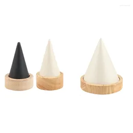 Jewelry Pouches Upscale Boutique Wood Ring Display Holder Cone Shaped Organizer Stand Support Finger Rack Bague Crafts Storage Showcase