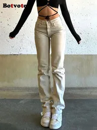 Jeans femininos Botvotee Mulheres de cintura alta calça jeans Flare Flee Lengamento Completo Roupas confortáveis Casual de streetwear 2024 y2k