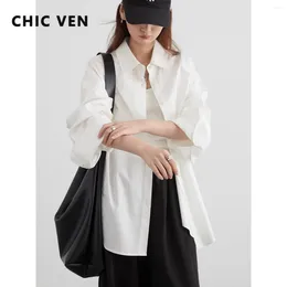 Women's Blouses CHIC VEN Women Shirt Solid Long Sleeve Loose Casual Lapel Female Single Breasted Mid Length Tops Spring Summer 2024