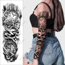 문신 전달 방수 임시 문신 스티커 장미 두개골 머리 시계 가짜 문신 플래시 Tatoo Arm tato for Girl 여자 240427