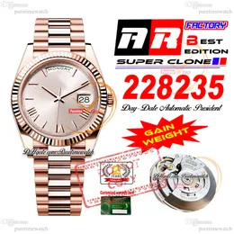 228238 DayDate VR3255 Automatic Mens Watch ARF V2 40 Rose Gold Sundust Roman Dial 904L Steel President Bracelet Super Edition Same Serial Card Gain Weight Puretime