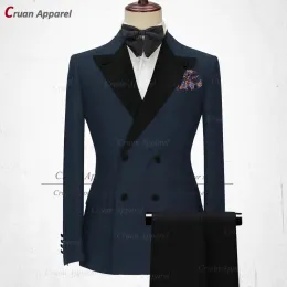 بدلات 20 ألوانًا أزياء الوردي بدلات رجال 2PCS الزفاف الأزرق العريس العريس العريس Tuxedo taxedo double breadted Blazer Pants