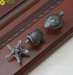 Turtle Fish Starfish Knob pokrętła pokrętła komoda gałka sclenia S Kolanowa szafka kuchenna pokrętła drzwi zabytkowe srebrne czarne pewter zwierzę3275964