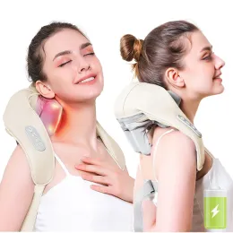 Massager Shiatsu Hals und Rückenmassagel heiße Kompress drahtloses elektrisches Tiefgewebe 5d Kneten Massage Kissen Schal für Schulterbeinkörper