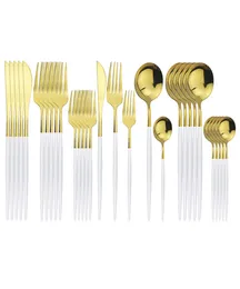 30pcs de talheres brancos de ouro 304 Conjunto de jantar de aço inoxidável Conjunto de sobremesa de faca Dinner de coffe colher de talheres da cozinha da cozinha Tabl3885097